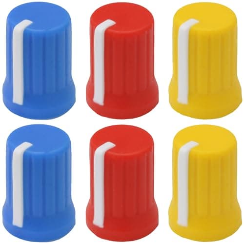 Image of Mixed-Colour 6mm D-Shaft Hole Rubber Grip Vibrant Colour Mixer Knobs - Pack of 6 (2X Blue, 2X Red, 2X Yellow)