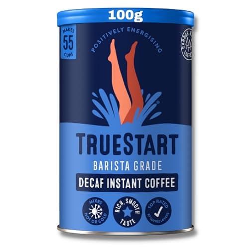 Image of TrueStart Instant Coffee – Barista Grade Decaf, Smooth Medium Roast, Full Flavour Premium Freeze Dried - 100% Brazilian Arabica - Mycotoxin-Free & Antioxidant Rich Coffee - 100g, 1 Pack, 55 Cups