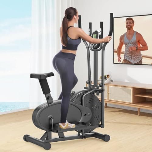 Image of Cowmew Elliptical Cross Trainer, 2 in 1 Cross Trainer Exercise Bike with Adjustable Seat, LCD Monitor, Pulse Sensor & Adjustable Resistance, Max Weight 265LBS Exercise Machine for Home Gym, Black
