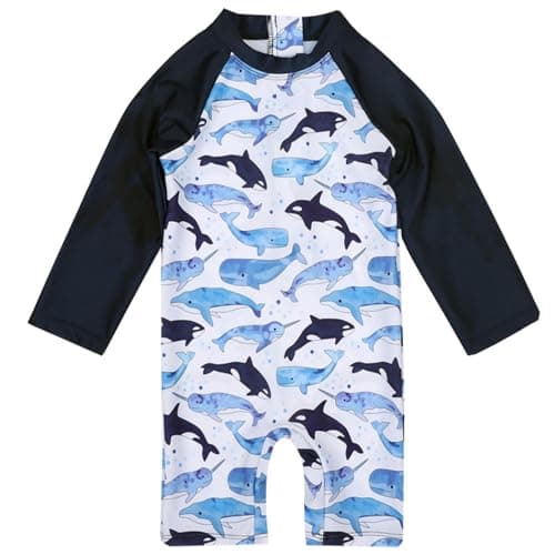 Image of InfiniZer Boys One Piece Swimsuit – Zippered Kids Swimming Costume Fit 1-7 Years Baby Quick-Dry UPF 50+ Sunsuit for Swimming Lessons, Beach and Pool (UK, Age, 4 Years, 5 Years, Regular, Blue)