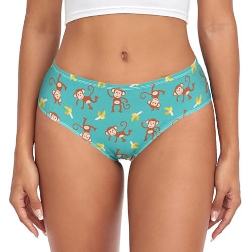 Image of JHKKU Women's Bamboo Fiber Underwear Classic Briefs Soft Breathable Bikini Hipster Panties, Monkey Banana, M
