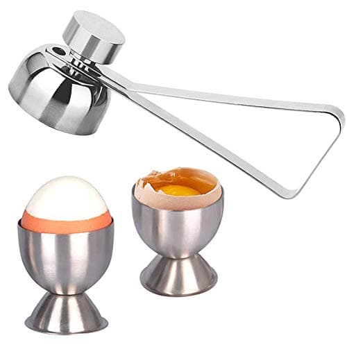 Image of Egg Cup Set, Stainless Steel Egg Cup Holder & Double Sided Egg Topper Opener Cracker Great Size Easter Egg Cup for Soft Boiled Eg (2 Pcs & 1 Egg Opener)