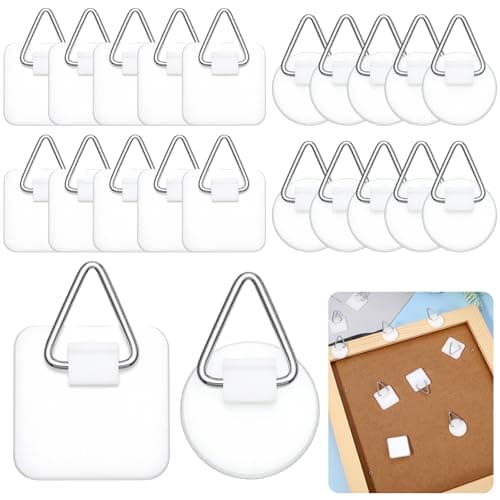Image of 20 Pack Adhesive Picture Hangers Pictures Hanging Hooks Without Nails for Wall Display Holder Plate Hangers Stick on Picture Hanger for Decorative Plates, Photo Frames, Art Decor and Paintings