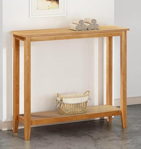 Image of Hallowood Furniture Aston Oak Wide Console Table, Large Wooden Side Table with Shelf, Narrow Bedside Table, Lamp & Telephone Table, Plant Stand, Hallway Table, Sofa Table