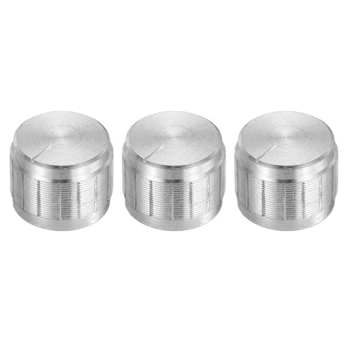 Image of sourcing map 3pcs Potentiometer Knob Knurled Shaft Silver Aluminum 6mm Shaft Dia. Rotary Knob 17mmx13mm Volume Control Knob