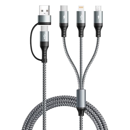 Image of UZAHSK 5 in 1 Multi Charging Cable with Data Transfer [3A 1.2M] Nylon Multi Fast Charging Cable, USB A/C Charger Cords with Micro/Type C/Lightning for iPhone Series/Samsung/Tablets/PS and More