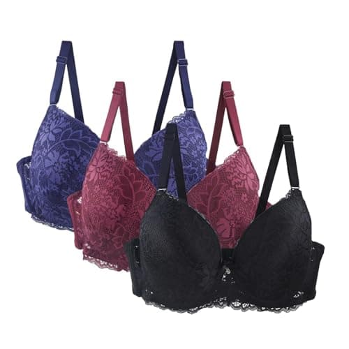 Image of Underwired Bras for Women Women's Push Up Lace Bra Sexy Plunge Padded Underwire Support Bras Lift Up Bralette Full Coverage Adjustable Support Comfortable Lounge Lingerie Push Up Underwear Purple