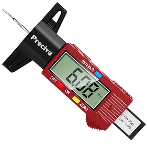 Image of Tyre Tread Depth Gauge, Preciva Burgundy 0-25.4mm/Inch Digital Tire Surface Checker UK Measuring Tool UK with Large LCD Screen for Cars, Trucks, Vans