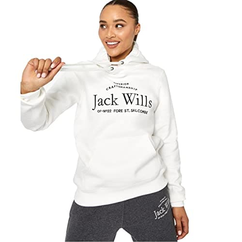 Image of Jack Wills Womens Hunston Graphic Logo Hoodie Vintage White XXS