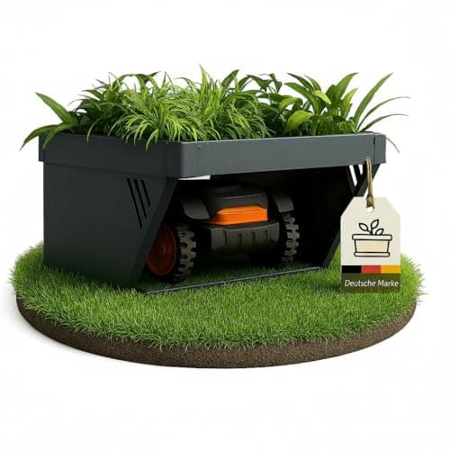 Image of Garage for Metal Lawnmower Robot - Premium Lawn Robot Garage with Slanted Plantable Roof - Compatible with Standard Robotic Lawnmower Models - 60 x 70 x 39.6 cm