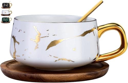 Image of TELANKS Tea Cup and Saucer Set, Porcelain Espresso Coffee Cup Set, with Saucer and Spoon, Ceramic Mugs for Home, Restaurants - White, 300 ml, 1 Pcs