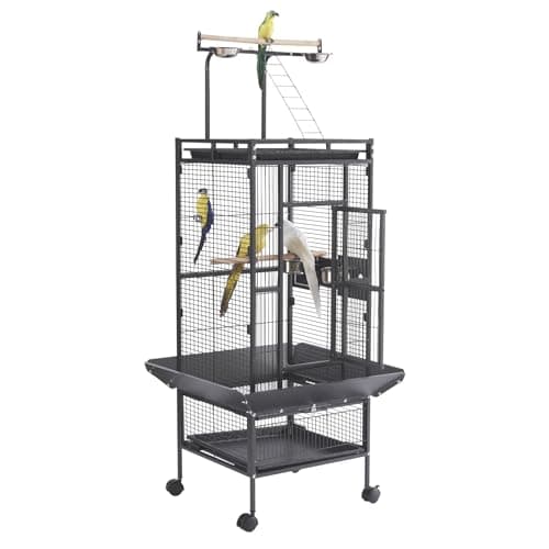 Image of Panana Large Bird Cages Parrot Cage Wide Flight Metal Animal Cage for Budgie Parakeet Conure With Rolling Stand Wheels (Black, 65L x 65W x 155H)