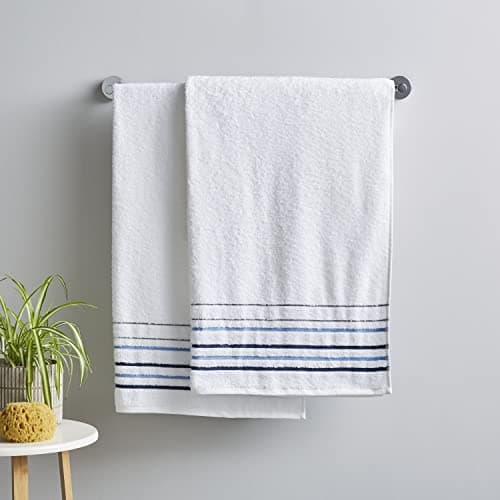 Image of Catherine Lansfield Bathroom Java Stripe 450 gsm Soft & Absorbent Cotton Bath Sheet Pair White