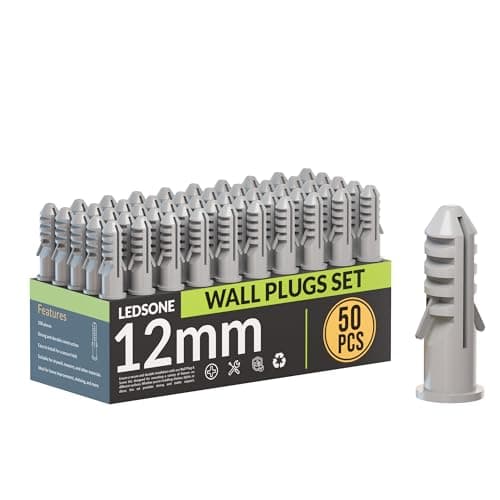 Image of 50Pcs Grey Wall Plugs 12mm Plasterboard,Raw Screw Plugs Plastic Extension Raw Plugs Fixings for Masonry Effective Mounting of TV's,Mirrors Screws Fastener Kits (12mm)
