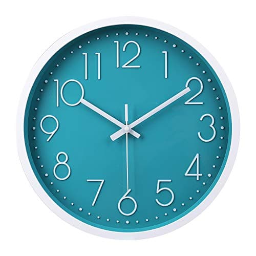 Image of jomparis Modern 30cm / 12 Inch Silent & Non-ticking Turquoise Wall Clock, Quality Quartz Sweep Teal Clocks for Home Living Room Bedroom Kitchen