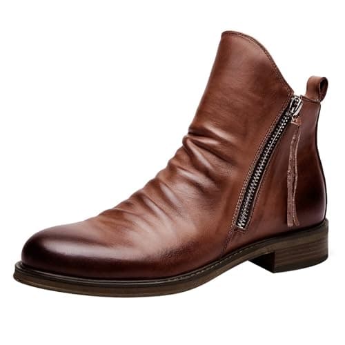 Image of Mens Ankle Boots Size 7 Casual Boots,Leather Chelsea Ankle Chukka Boots,Dress Stylish Boots,Ankle Boots Business Work Office Ankle Boots A/Brown