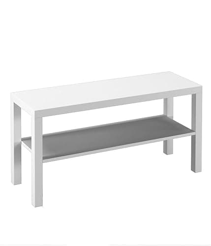 Image of URBNLIVING 2 Tier TV Bench Entertainment Media Stand Cabinet Wooden Storage Display Unit Center Shelf, Modern TV Console Table for Living Room Bedroom - White, H45cm x W90cm x D30cm