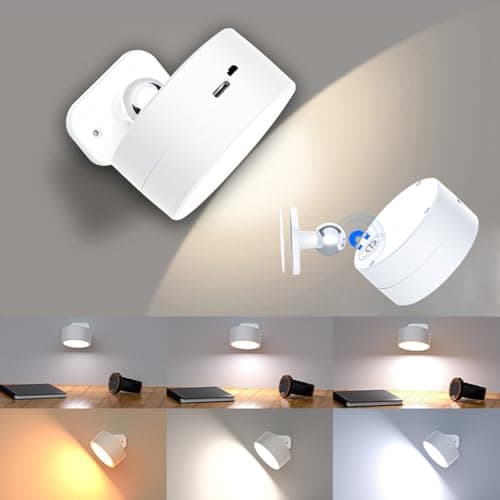 Image of Battery Operated Wall Light, Rechargeable Magnetic LED Wall lamp, Reading Light with 360° Rotations, Wall Light with 3 Color Modes, Touch Control, Wireless Wall Sconces for Bedroom Bedside (White)