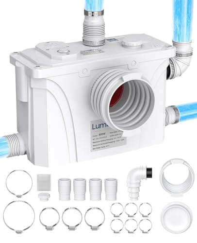 Image of LumaBrite 900W Macerator Pump - 150L/min Sanitary Lift Pump with High Power Stainless Motor, 4 Inlets for Toilet, Sink, Basin, Shower& Bathtub, Auto Start & Stop with Carbon Filter