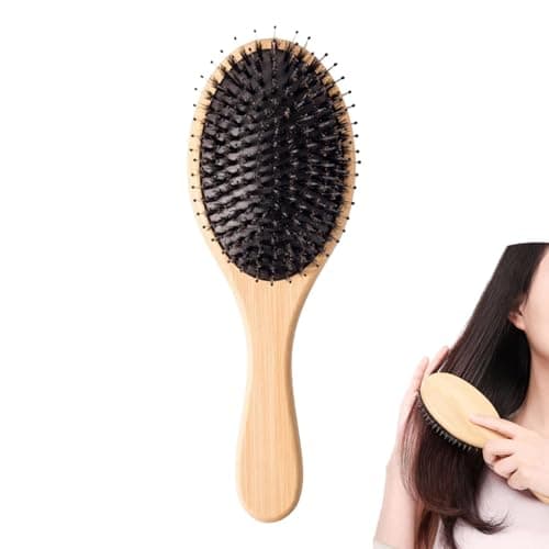 Image of Boar Bristle Hair Brush, Natural Bamboo Wooden Paddle Hairbrush, Massage Anti Static Detangling Brush for Women Men- Suitable for Long, Curly Hair Detangling Smoothing Massaging