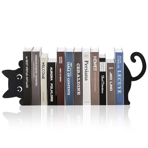 Image of Vesavifaka Peeping Cat Metal Bookends Set of 2 Styles Christmas Book Ends for Shelves Decorative Bookshelf Home Office Desk Bookshelf Decor Gift for Cat Lovers and Reading Enthusiasts