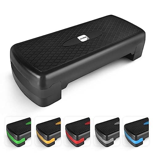 Image of KAYMAN Exercise Steps with Adjustable 2 Step Level Heights (10,15 cm), Fitness Stepper for Home & Gym, Suited for Aerobic Steps, Cardio, Weights, Yoga, DVD Workout, Ideal Equipment for Fitness (Black)