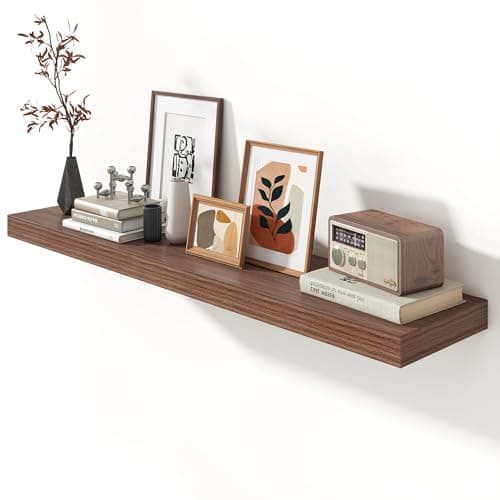 Image of FLYJOE 12 Inch Deep Floating Shelves | 55 Inch Walnut Floating Shelves | 55" W x 12" D Rustic Wood Shelves for Wall | Deep Walnut Shelves for Living Room Bathroom Laundry Room Kitchen