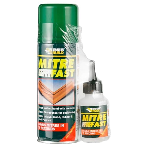 Image of Everbuild Mitre Fast Two Part Bonding Kit – Suitable for Mitre Joints – Industrial Grade – Clear – 50g Adhesive/200ml Activator