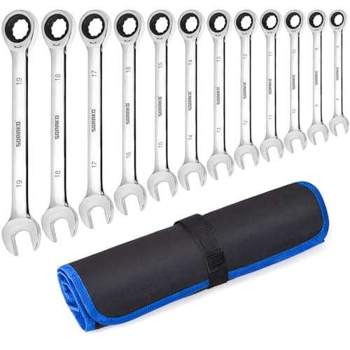 Image of SORAKO Ratchet Spanner Sets, 12PCS Combination Wrenches, 72 Tooth Ratchet Gear 8-19 mm Metric Spanner Set, Fixed Head Combination Spanner Set in Roll Bag