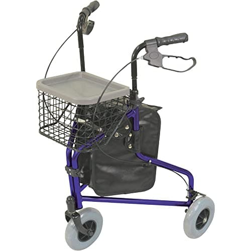 Image of Aidapt Blue Folding Light Weight Aluminium 3 Wheeled Tri Walker Rollator Mobility Aid with Carry Bag, Basket, Tray and Lockable Brakes for Indoor and Outdoor use.