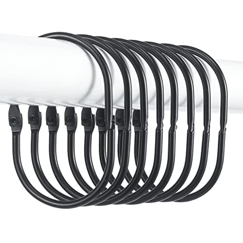 Image of Goowin Shower Curtain Hooks, 12 Pcs Shower Curtain Rings Rust Proof Metal Oval Rings Clasp Closed Shower Curtain Rings for Bathroom Shower Rods Curtains（Black）