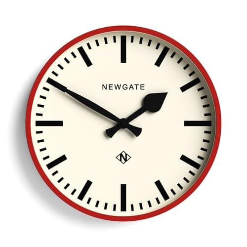 Image of NEWGATE® Number Three Railway wall clock | Retro inspired modern station clock | 37cm | Red | Marker dials | Mid-century style for kitchen, living room or office