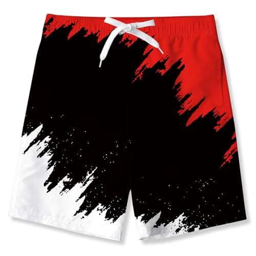 Image of SFreeBo Boys Swimming Shorts Quick-Dry Swim Trunks Boys 3D Pattern Tie-dye Surf Beach Shorts Summer Casual Boardshorts 9-10 Years Black Red