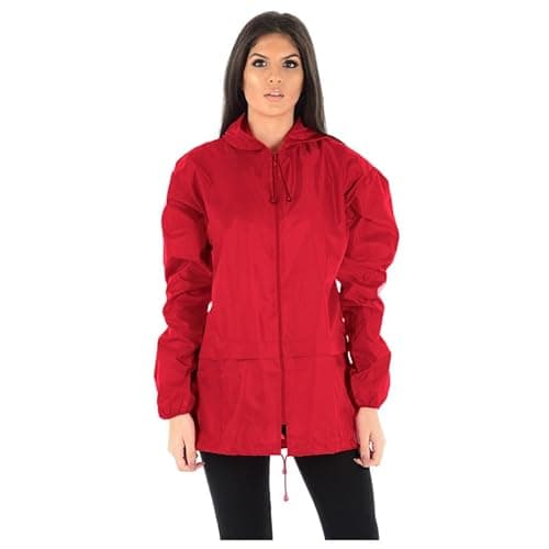 Image of MyShoeStore Unisex Plain Kagool Raincoat Mens Womens Ladies Waterproof Summer Hooded Cagoule Lightweight Casual Jacket Shower Proof Windbreaker Kagoul Outdoor Festival Mac Tops(Red, XL)