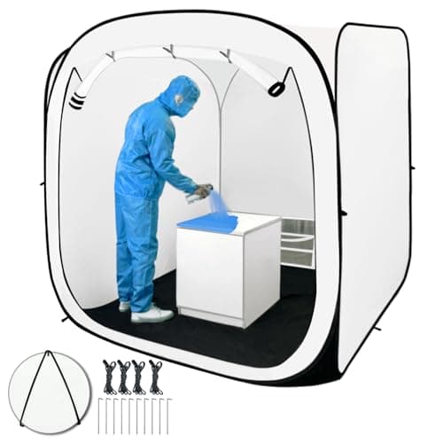 Image of CooTentler Pop Up Paint Booth 180x180x180cm Heavier Portable Spray Tent with Black Floor, Mesh Door and Mesh Window for Furniture, Auto Parts & Other Items Painting Works
