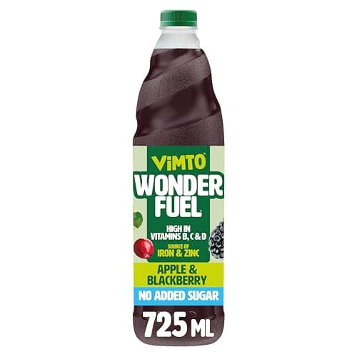 Image of Vimto Wonderfuel Squash – No Added Sugar – Vitamins B, C & D – Iron & Zinc – 725ml – Breakfast Functional Drink – Apple & Blackberry