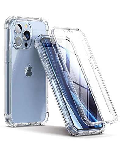 Image of SURITCH Clear Case for iPhone 13 Pro 2021,【Built in Screen Protector】 Shockproof 360 Full Body Protection Hard Shell + 4 Corners Soft TPU Rubber Cover Bumper 6.1 inches - Clear