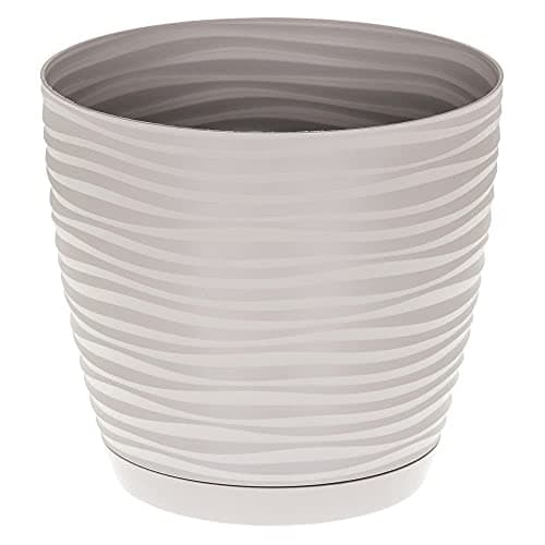 Image of KORAD 3D Sahara Plant Pots with Matching Saucers. Decorative Planters with Drainage Holes for Indoor and Outdoor. Available in 7 Sizes and 8 Colours- (H 6.2 in(16 cm) - D 6.7 in(17 cm), Light Grey)