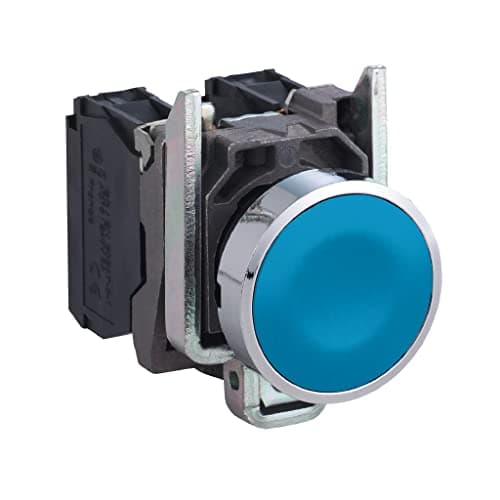 Image of Schneider Electric Harmony XB4 - Push Button Switch, Metal, Spring Return, 1NO, 22 mm Mount, Unmarked, Flush Operator Profile, XB4BA61, Blue