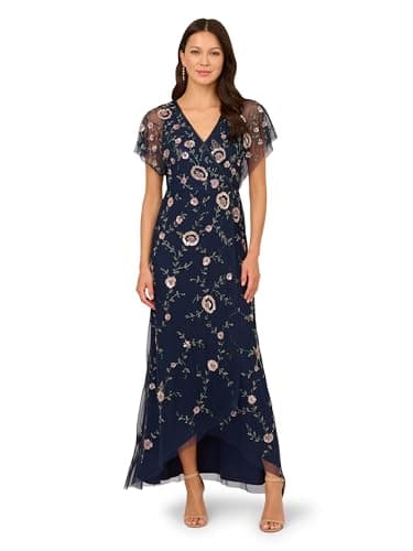 Image of Adrianna Papell Women's Bead Mesh Midi Dress, Navy/Blush, 18