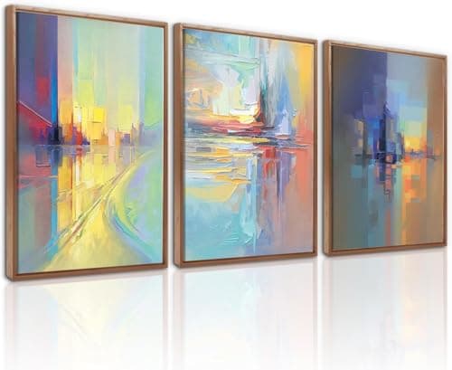 Image of CHDITB 3 PCS Colorful Abstract Wall Art,Neutral Abstract Framed Canvas Wall Art,Modern Minimalist Decor,Color Block Textured Paintings,Vintage Mid Century Art Prints For Living Room Hallway,30x40cm