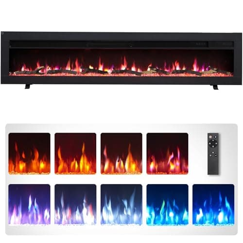 Image of FLAMEKO Dilton 60"/152cm 3-in-1 Electric Fireplace with Logs & Crystals, Freestanding, Wall Mounted, Recessed, 9 Colour Flame Effect, Media Wall Compatible, 900W - 1800W Heater, Remote