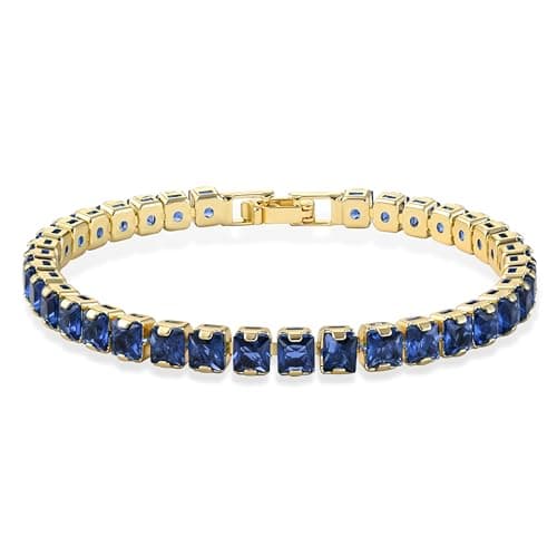 Image of Aliyoham Sapphire Tennis Bracelet for Women | 18K Gold Plated Blue Gemstone Bracelet with Secure Clasp, Elegant Everyday Jewellery Gift