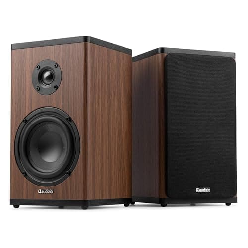 Image of Audizio BS20 Wireless Active Bluetooth Bookshelf Speakers, Dark Wood, HiFi Stereo Set with Built-in Battery, True Wireless, 100W Output, AUX Input, 60 Hour Playtime, Home Audio Systems