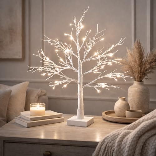 Image of Marco Paul 60cm Easter Light Up Twig Tree with 8 LED Modes, Warm White LED Flexible Branch Lamp, Spring Tabletop Decoration, Easter Egg Ornament Display, Night Light & Home Decor Centrepiece