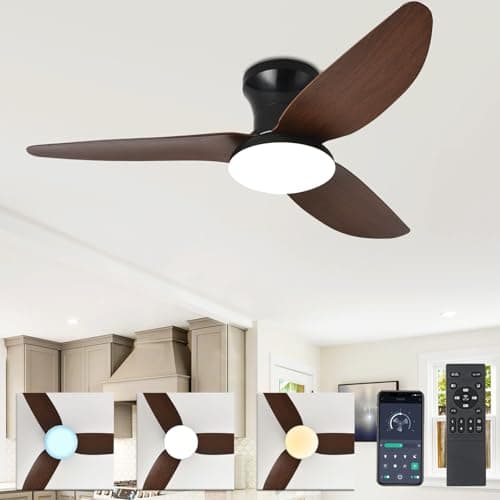 Image of LXTEDJ Ceiling Fans with Lights and Remote, 100cm Ceiling Fan with Lamp, 3000K-6500K Stepless Color Temperature Change and 6 Speeds Fan Light for Living Room, Bedroom, Office, Kitchen-Dark Wood