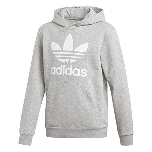 Image of adidas Originals unisex-youth Trefoil Hoodie Medium Grey Heather/White Large