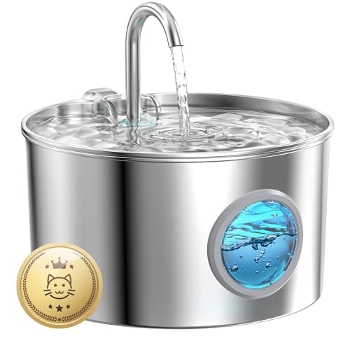 Image of Cat Water Fountain for Drinking: Stainless Steel Cat Fountain - 2.2L Water Fountain Cat Bowl - Pet Water Fountain - Cat Drinking Fountain - Visible Water Level Cat Water Dispensers - GIOTOHUN