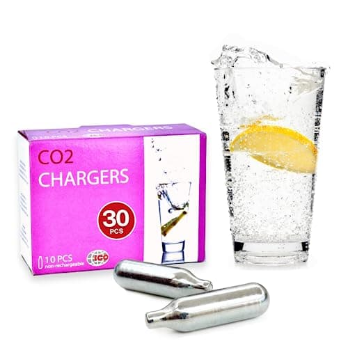 Image of ICO 30-Pack 8g CO2 Cartridge for Sparkling Water Maker, CO2 Non-Threaded Canisters for Soda Syphon - Premium Quality Food-Grade Chargers