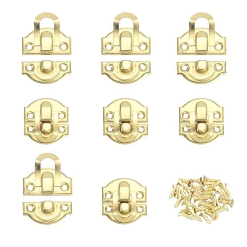 Image of PATIKIL Small Metal Box Toggle Latch, 8Pcs 27 x 29mm Vintage Hasp Latch Lock Buckle Hardware with Mounting Screw for Wood Jewelry Cabinet Toolbox Ordinary Box, Yellow